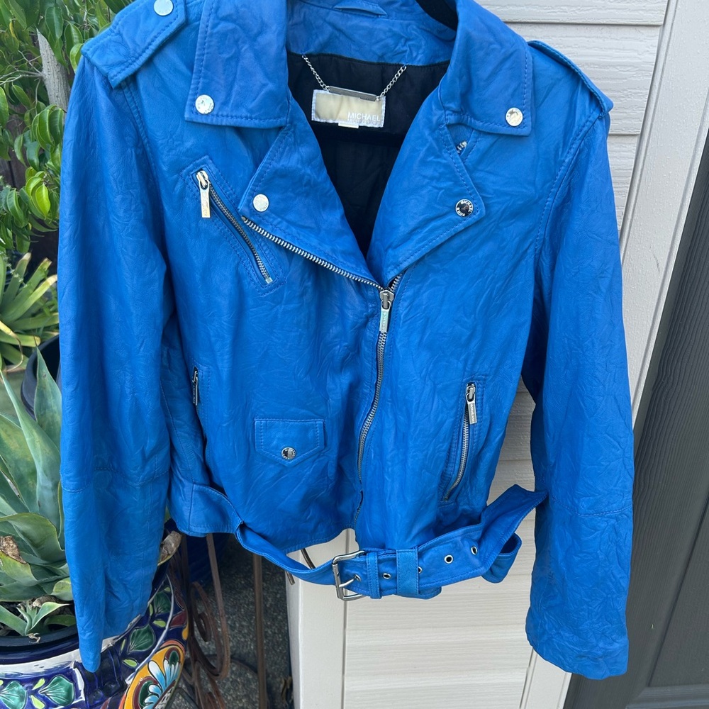 MICHAEL Michael Kors Vibrant Blue Leather Jacket